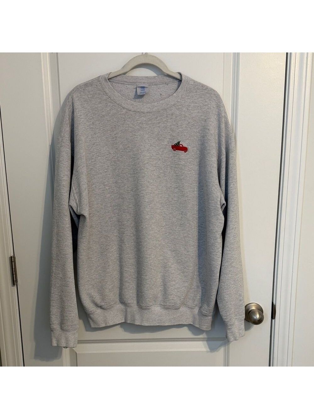 Port Authority Gray Crewneck Sweatshirt XL Red Truck Christmas Tree Embroidery